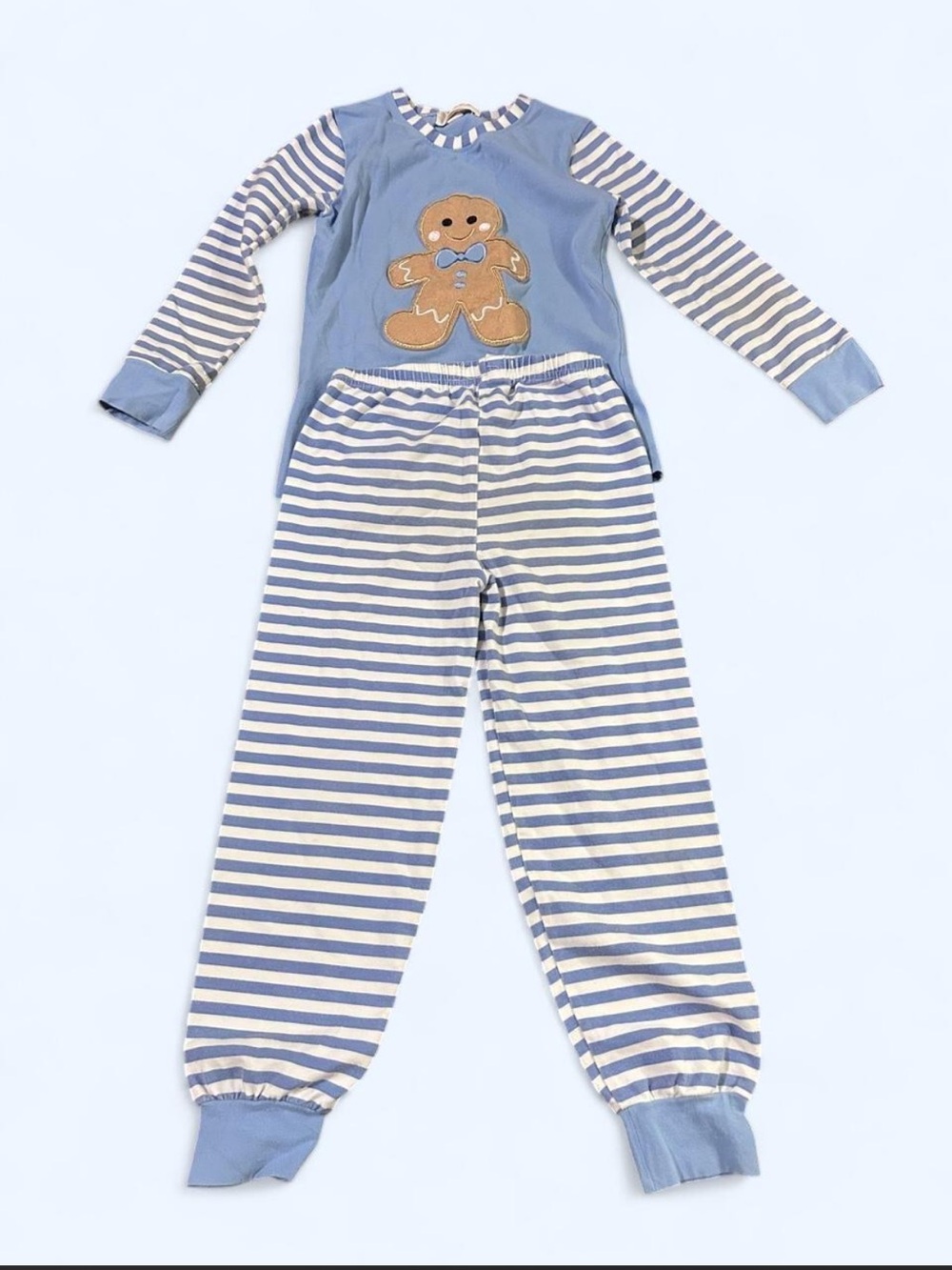Kids Blue & White Striped Gingerbread Pajama Set